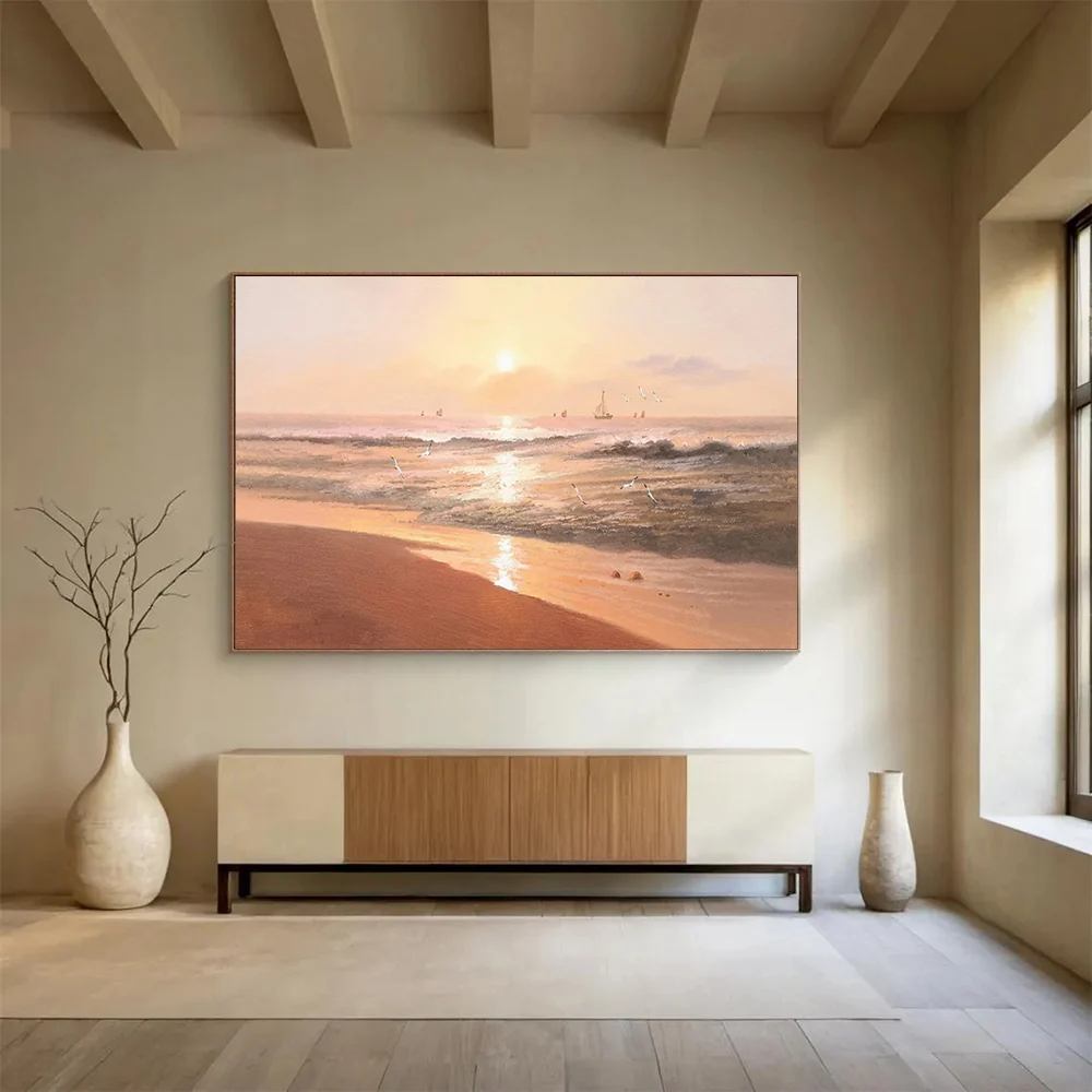 Golden Handmade Original Evening Coastal Abstract Wall Art IA164